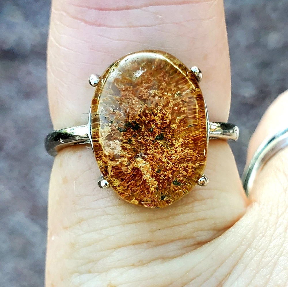 New Phantom Quartz Lodolite Adjustable Silver Ring.